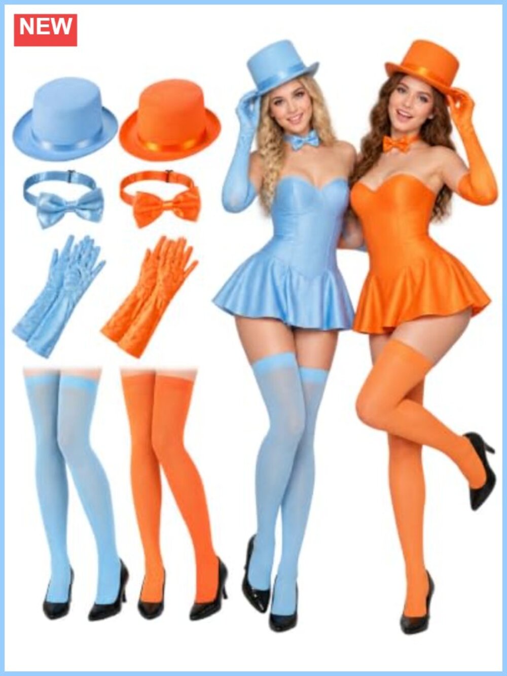 8 Pc Top Hat Costume Set Polyester Satin Gloves Stockings Bow Tie Cosplay
